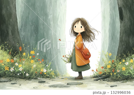 美優シリーズ：春のセコイアの森を歩く美優 132996036