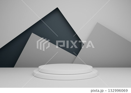 The white object is a podium standing still in a geometric background The white object is a podium standing still in a geometric background 132996069