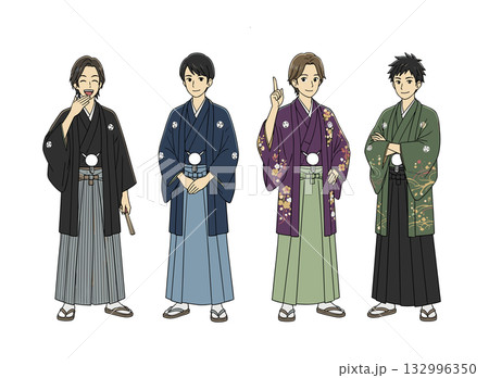 成人式で袴を着た男性のイラスト 132996350
