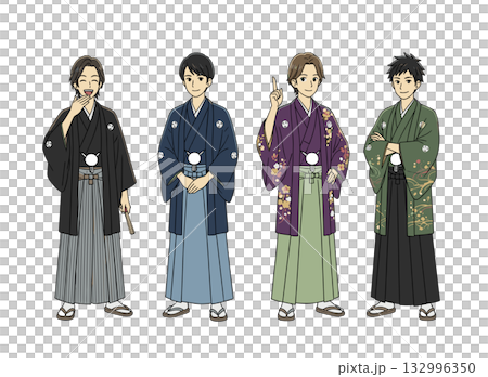 成人式で袴を着た男性のイラスト 132996350
