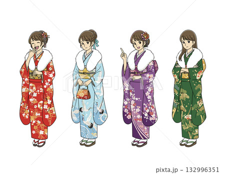 成人式で振袖を着た女性のイラスト 成人式で振袖を着た女性のイラスト 132996351