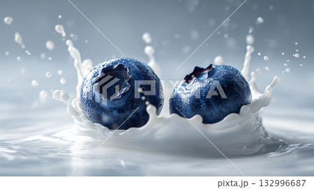 ミルクの中にブルーベリーを落とす 132996687