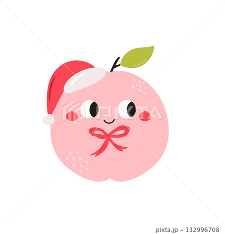 Vector illustration of funny apple character with Santa hat in cute flat cartoon style Vector illustration of funny apple character with Santa hat in cute flat cartoon style 132996708