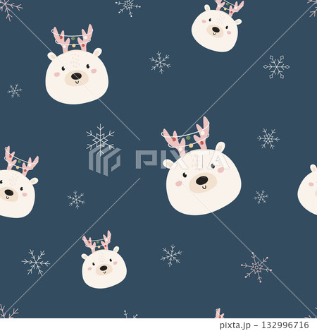 Adorable Hand-Drawn Polar Repeating Pattern. Festive Merry Christmas Print for Kids Fabric, Wrapping Paper, and Textile Adorable Hand-Drawn Polar Repeating Pattern. Festive Merry Christmas Print for Kids Fabric, Wrapping Paper, and Textile 132996716