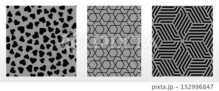Geometric set of seamless black and gray patterns. Simple vector graphics 132996847