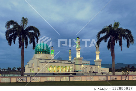 Masjid Bandaraya Kota Kinabalu landmark at dusk 132996917