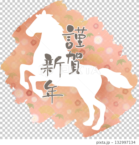 新年快樂日式圖案背景馬剪影粉紅色 新年快樂日式圖案背景馬剪影粉紅色 132997134