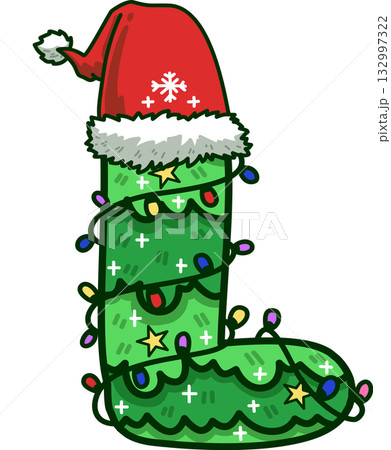 Christmas Tree Uppercase Alphabet L with Santa Hat and Christmas Light 132997322