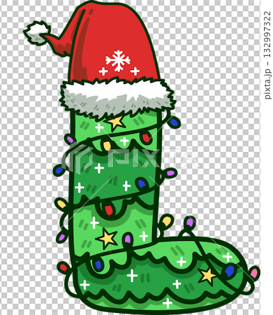 Christmas Tree Uppercase Alphabet L with Santa Hat and Christmas Light 132997322