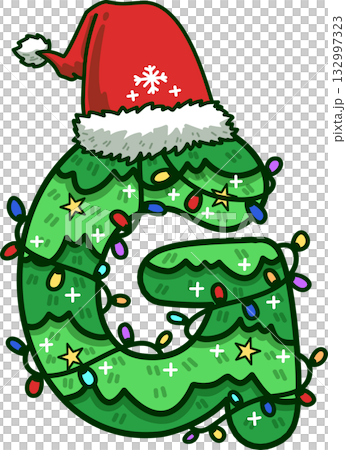 Christmas Tree Uppercase Alphabet G with Santa Hat and Christmas Light Christmas Tree Uppercase Alphabet G with Santa Hat and Christmas Light 132997323