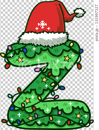 Christmas Tree Uppercase Alphabet Z with Santa Hat and Christmas Light 132997327