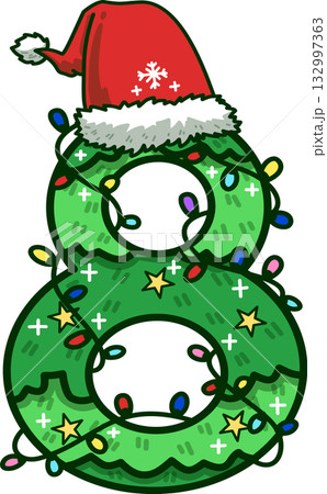 Christmas Number 8 with Santa Hat and Christmas Light Christmas Number 8 with Santa Hat and Christmas Light 132997363