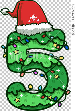 Christmas Number 5 with Santa Hat and Christmas Light Christmas Number 5 with Santa Hat and Christmas Light 132997365