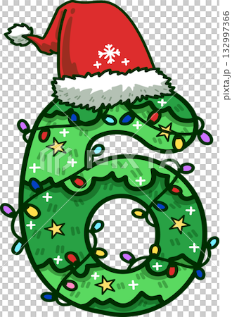 Christmas Number 6 with Santa Hat and Christmas Light Christmas Number 6 with Santa Hat and Christmas Light 132997366