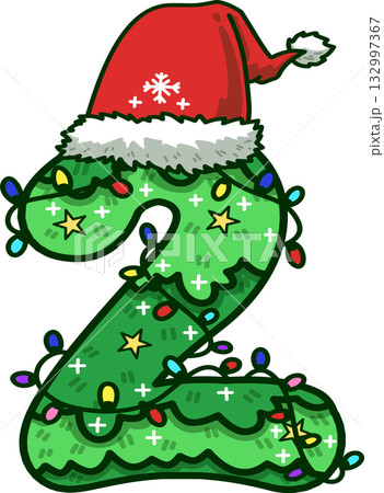 Christmas Number 2 with Santa Hat and Christmas Light 132997367