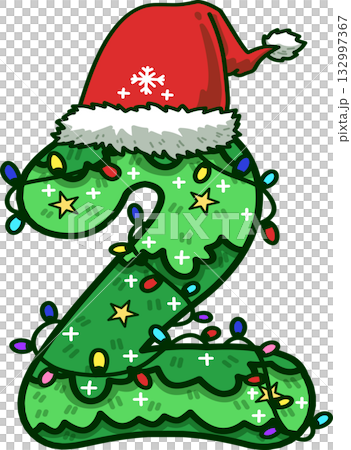 Christmas Number 2 with Santa Hat and Christmas Light Christmas Number 2 with Santa Hat and Christmas Light 132997367