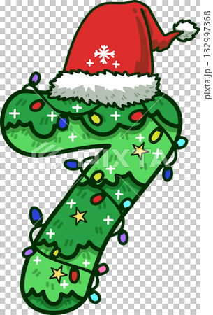 Christmas Number 7 with Santa Hat and Christmas Light Christmas Number 7 with Santa Hat and Christmas Light 132997368