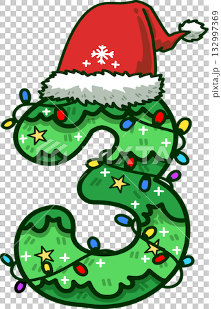 Christmas Number 3 with Santa Hat and Christmas Light Christmas Number 3 with Santa Hat and Christmas Light 132997369