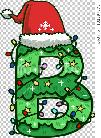 Christmas Tree Uppercase Alphabet B with Santa Hat and Christmas Light Christmas Tree Uppercase Alphabet B with Santa Hat and Christmas Light 132997371