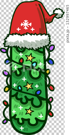 Christmas Tree Uppercase Alphabet I with Santa Hat and Christmas Light 132997465