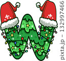 Christmas Tree Uppercase Alphabet W with Santa Hat and Christmas Light 132997466