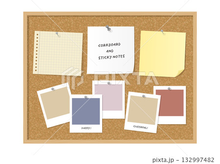 コルクボードとメモ用紙・付箋のイラスト（ナチュラル・文具・オフィス） 132997482