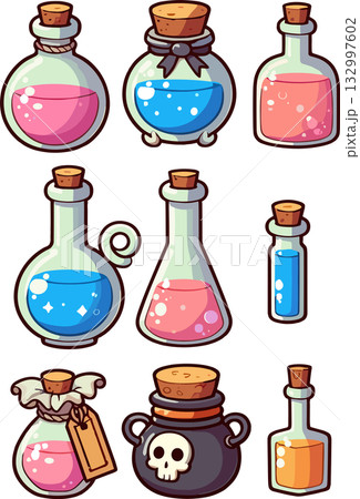 複数の液体の入った瓶のイラスト 132997602