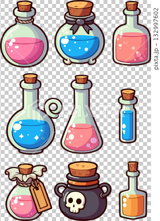 複数の液体の入った瓶のイラスト 132997602