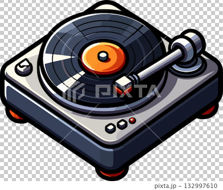 唱片機播放唱片的插圖 132997610