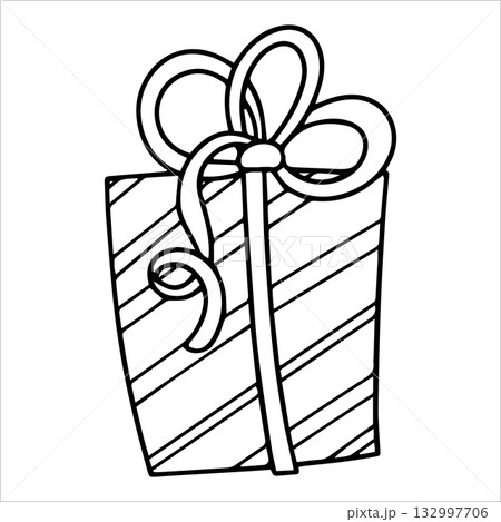 Cute Christmas coloring page. Gift box. Vector illustration in doodle style. 132997706