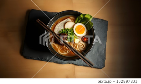 Delicious fried chicken and pork with fresh vegetables on a plate. 132997833