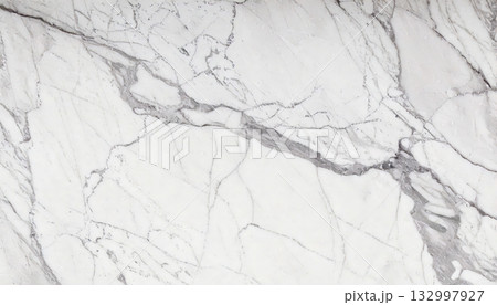 Luxurious white marble texture with prominent grey veining 132997927