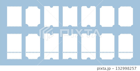 white ticket mockups with ruffled edges and subtle shadows, presented as small vertical empty templates. Ideal for concerts, movies, theater, boarding, lottery, or sale coupons, perfect for digital white ticket mockups with ruffled edges and subtle shadows, presented as small vertical empty templates. Ideal for concerts, movies, theater, boarding, lottery, or sale coupons, perfect for digital 132998257