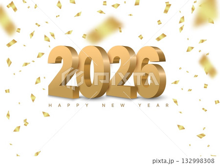 Gold 3D numbers 2026 on a shiny confetti background, featuring bold sans serif typography on a white surface, perfect for New Year celebration cards, posters, and festive holiday designs. Gold 3D numbers 2026 on a shiny confetti background, featuring bold sans serif typography on a white surface, perfect for New Year celebration cards, posters, and festive holiday designs. 132998308