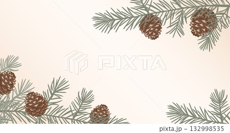 Christmas background with fir branches and pine cones.Winter frame with evergreen pine branches and cones. 132998535