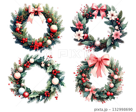 柊の美しいクリスマスリースイラスト 132998690