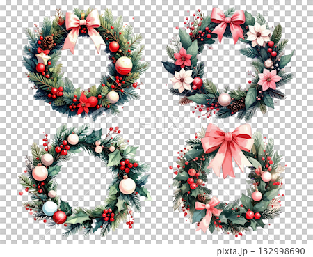 柊の美しいクリスマスリースイラスト 132998690