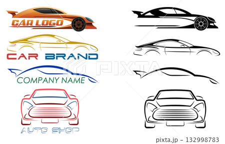 car logo for your business or company set logotype cartoon stock color and black and white vector illustration 132998783