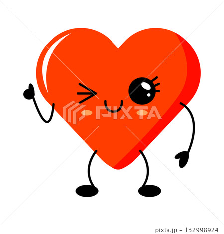 Funny kawaii heart character winking and smiling 132998924