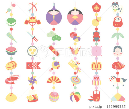 可愛いひなまつりの吊るし雛アイコンセットパステルカラー1 可愛いひなまつりの吊るし雛アイコンセットパステルカラー1 132999585