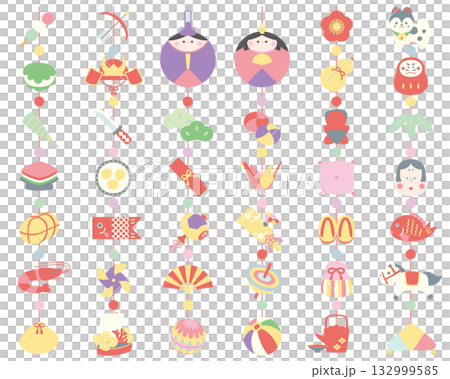 可愛いひなまつりの吊るし雛アイコンセットパステルカラー1 可愛いひなまつりの吊るし雛アイコンセットパステルカラー1 132999585