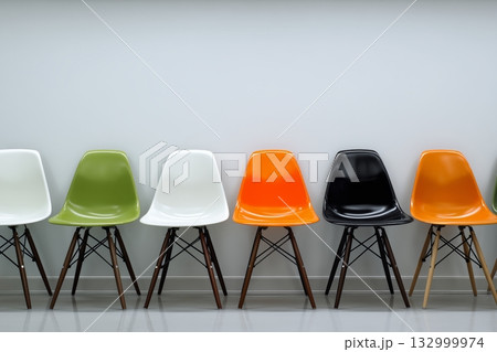 Colorful Plastic Chairs Arranged in a Modern Interior Space Details matter. 132999974