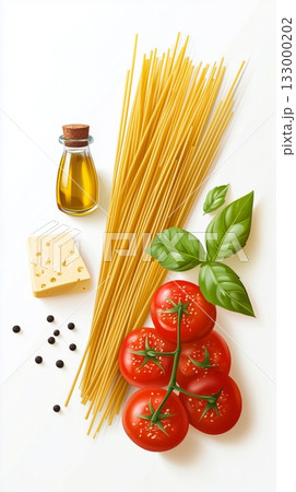 Fresh Ingredients Create a Delicious Pasta Dish With Vibrant Colors and Textures in a Kitchen Setting Details matter. 133000202