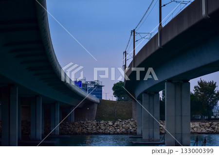 The seascape from the waterfront in Tung Chung, Hong Kong at sunset. Travel and nature scene. 133000399