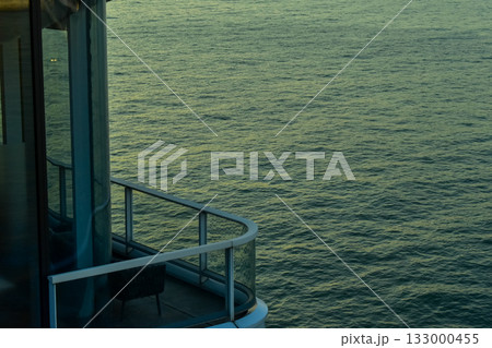 The view of seashore with calm seascape. Waterfront view. Copy space. Nature concept. The view of seashore with calm seascape. Waterfront view. Copy space. Nature concept. 133000455