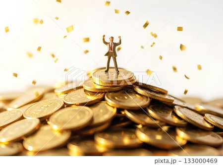 勝利を手にしたビジネスマンのジオラマ 133000469