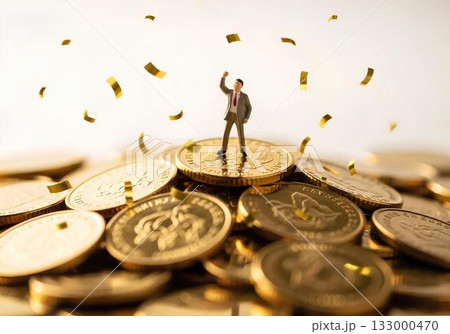 勝利を手にしたビジネスマンのジオラマ 勝利を手にしたビジネスマンのジオラマ 133000470