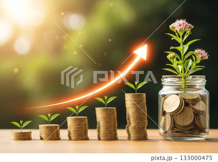 資産運用イメージ、資産を積み上げたイメージ 133000475