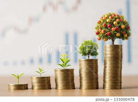 資産運用イメージ、資産を積み上げたイメージ 133000478