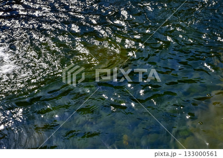 Close-up of the sea, calm water, on the sunny day. Shinny wave pattern, wave texture. Sea background. Nature concept. 133000561